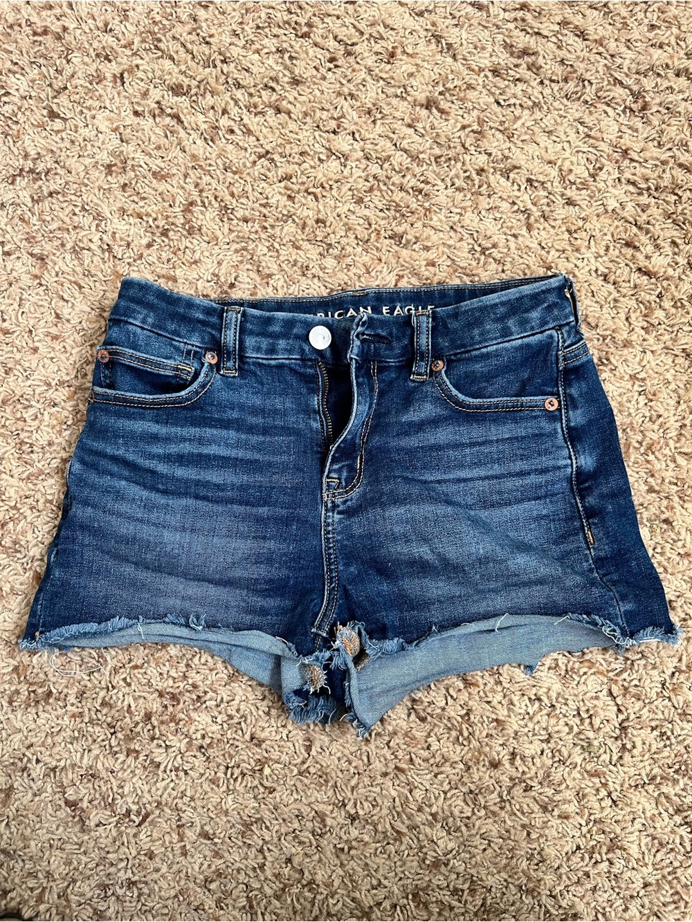 American Eagle Outfitters Dark Wash Frayed Hem Denim Shorts